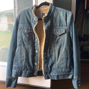 Fleece lined jean jacket denim button up